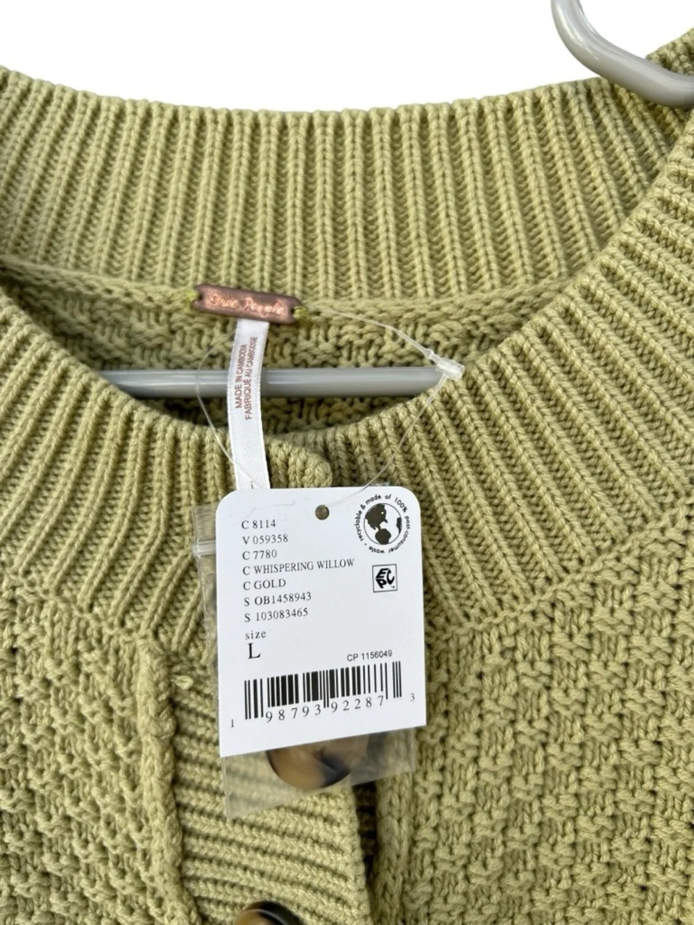 NWT Free People Lila Cardigan Sweater - Size Large - Green - Whispering Willow